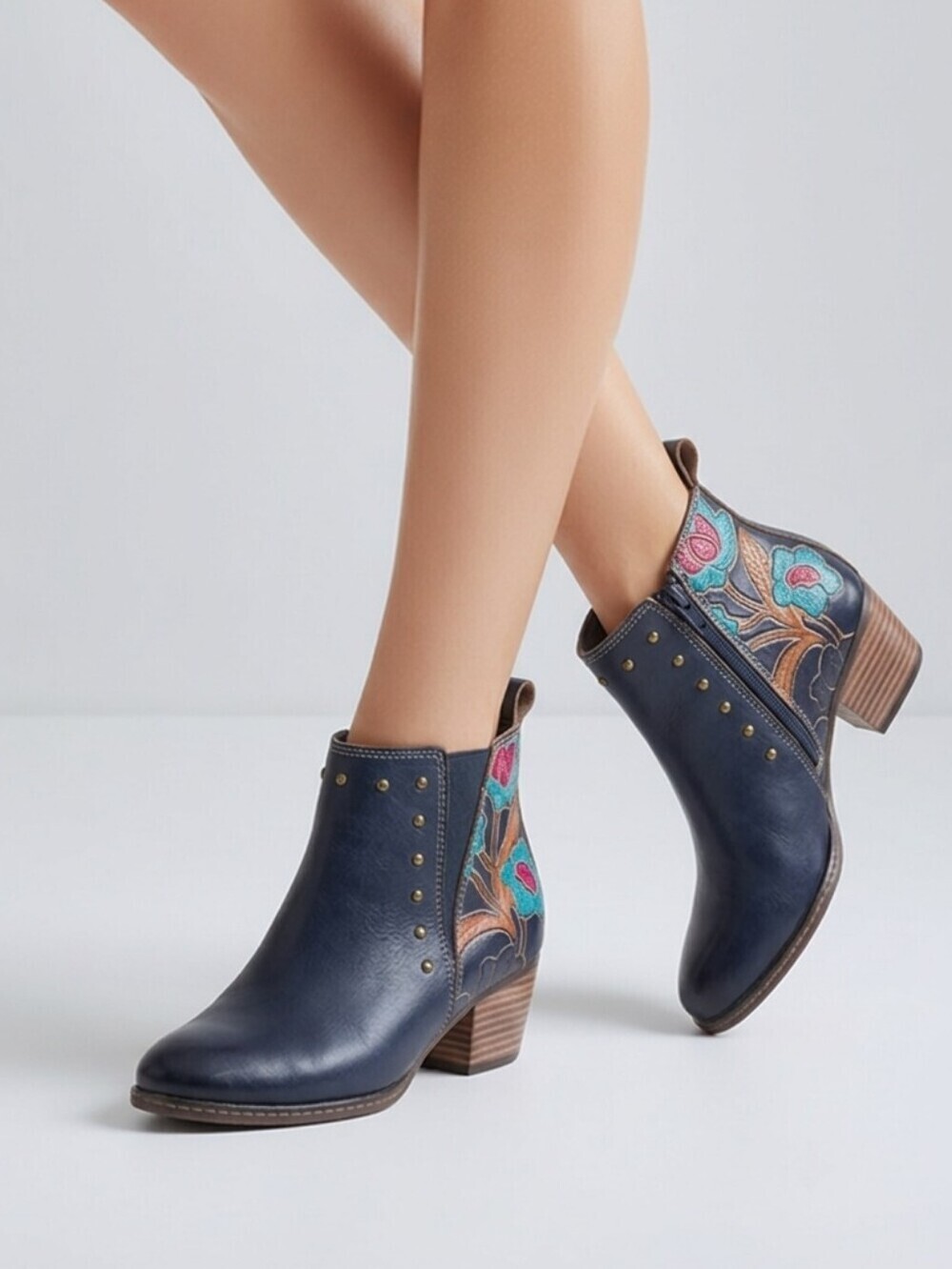 L’Artiste “Jasida” Navy Blue Multi Leather Ankle Boots Size 38
